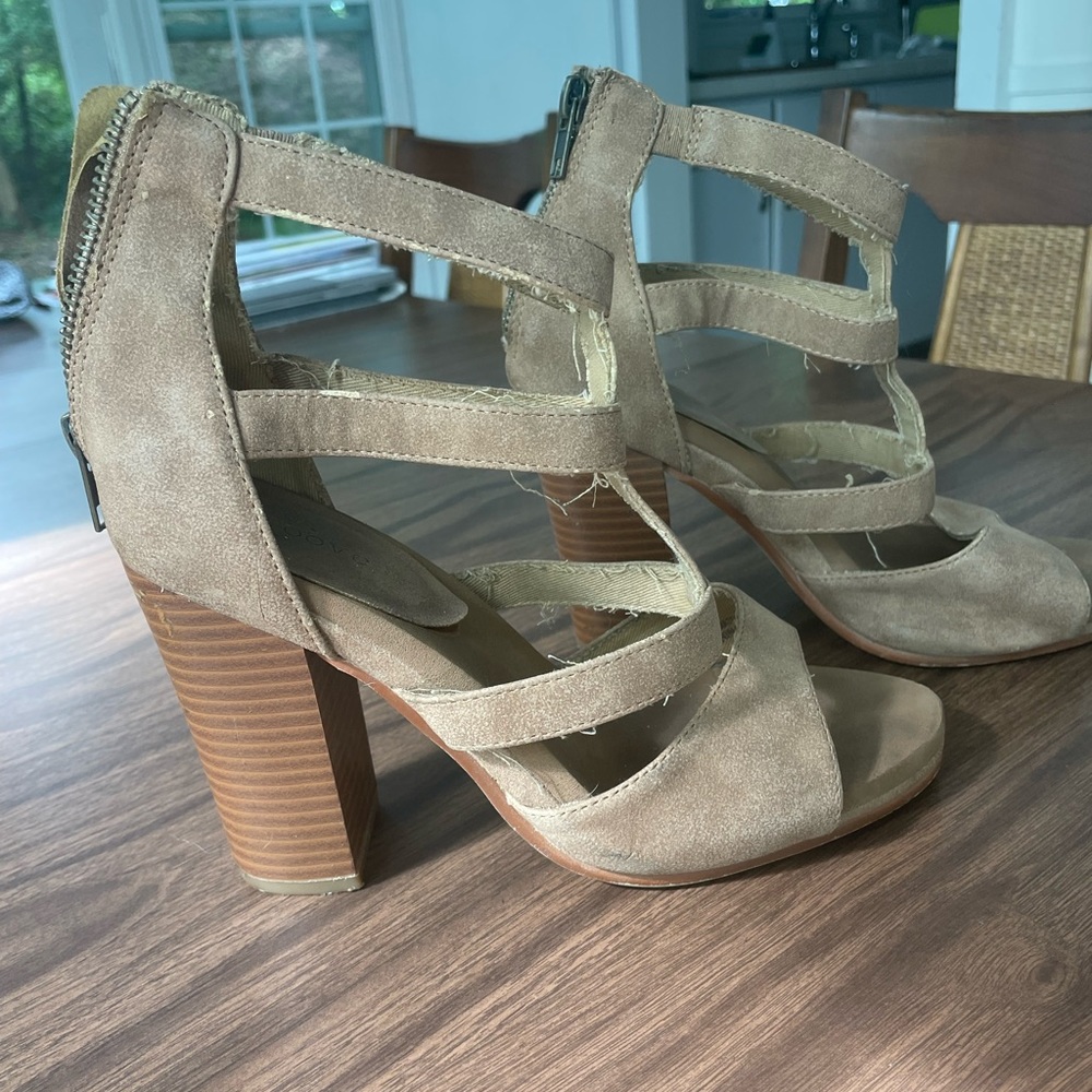 Tan cage heels